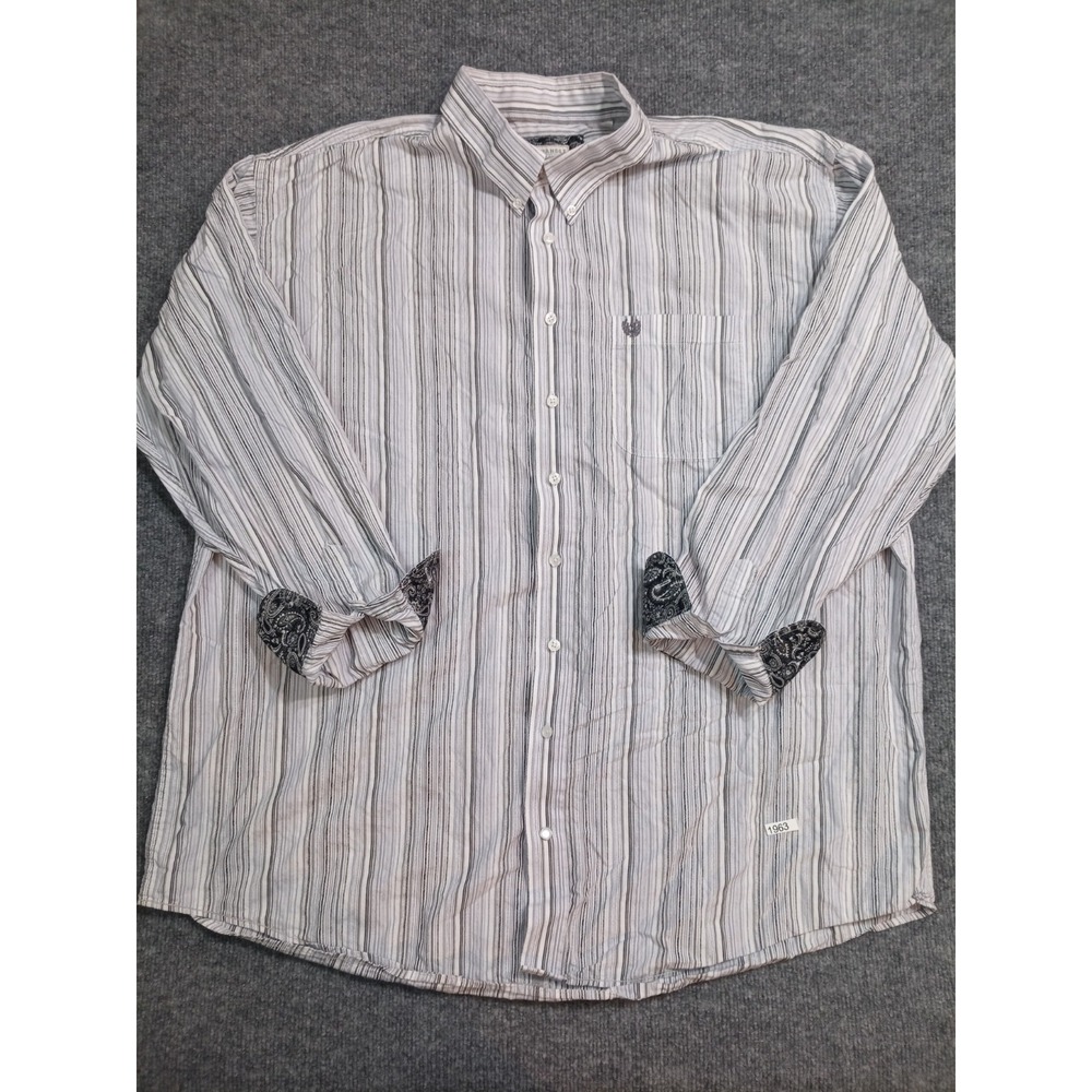Panhandle Rough Stock Mens XXL Striped Western Button Shirt Paisley Cuffs
